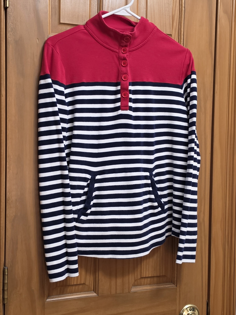 Kim Rogers Red Yoke Navy and White Striped Pullover Hoodie
